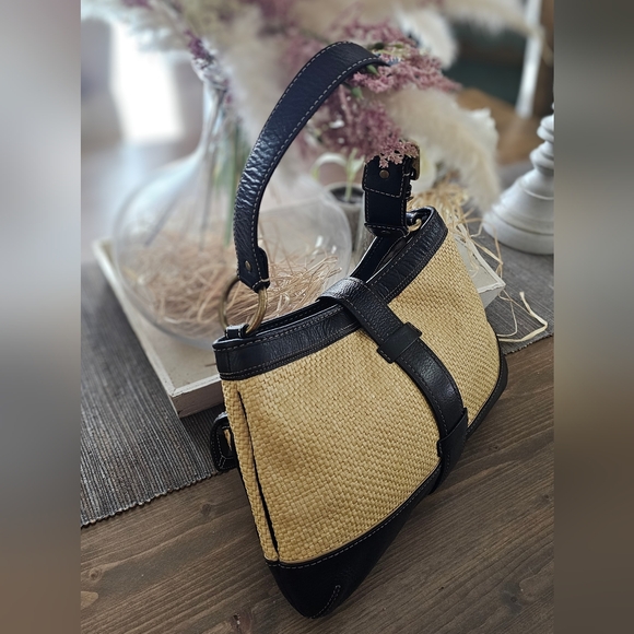 Vintage Coach Legacy Leather Trimmed Manufactured Straw Hobo Shoulder Bag - Picture 7 of 16